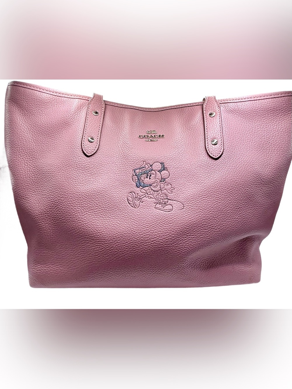 Disney X Coach Minnie Mouse Pink Pebbled Leather Tote with Wristlet & Card Case